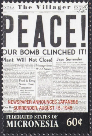 WWII PEACE 1945 NAGASAKI Japanese Surrender Newspaper Headline Stamp #1 Cover