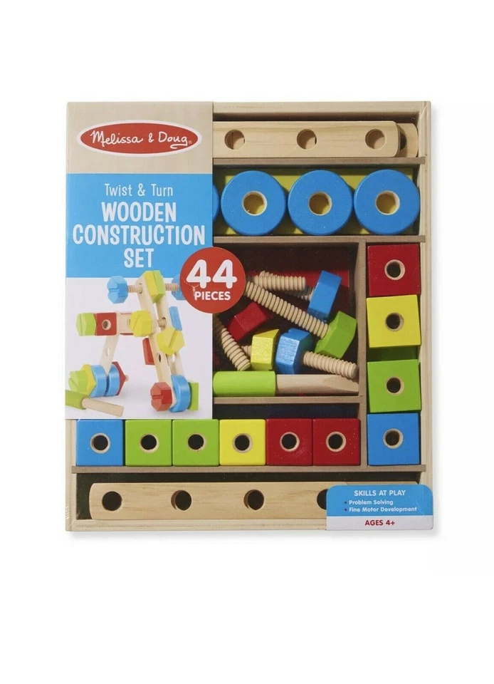 Melissa & Doug Wood Construction Set Twist Turn Fine Motor Skills 44