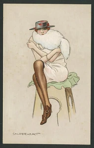 c.1920s Italian Artist Signed Postcard CALDERARA, ART DECO FASHION LADY W/HAT - Picture 1 of 2