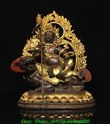 11.8'' Old Tibetan Bronze Gilt Ride Lion Vaishravana On Protector Deity Statue