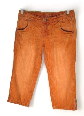Pantalones de mezclilla Guess Premium Capri naranja con logotipo abertura bolsillos con cremallera 29" cintura informales de colección Foto 1 de 4