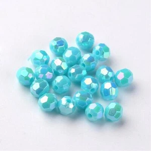 50 Acrylic Disco Beads 8mm Blue Faceted Jewelry Supplies AB Shimmer BULK - Picture 1 of 1