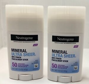 Neutrogena Mineral Ultra Sheer Sunscreen Stick SPF 50  1.5oz  Dry-Touch Lot X 2