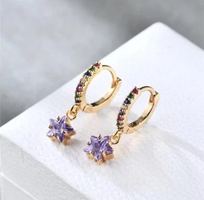 Orecchini Da Donna Dorati A Cerchietto Con Stellina, Zirconati - Immagine 1 di 3