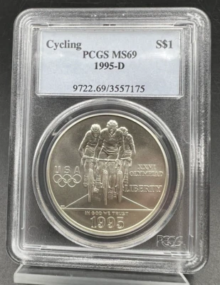 1995 D Atlanta Olympics Cycling 90% Silver Commemorative Dollar PCGS MS69 BU - Image 1 of 4