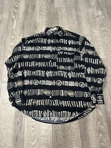 Camisa de rayón vintage para hombre mediana hecha en Italia manga larga dorada geométrica - Imagen 1 de 8