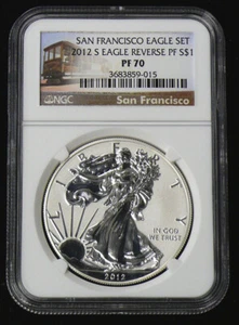 2012-S REVERSE PROOF 70 SILVER EAGLE CABLE CAR LABELED FROM S.F. EAGLE SET - Picture 1 of 2