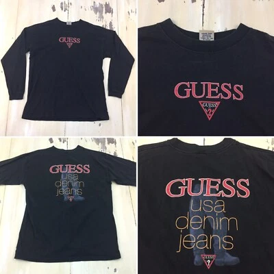 GUESS JEANS USA - Vtg 1990s Black Long Sleeves T-shirt, ADULT SMALL Boys LARGE - Image 1 of 4
