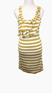 INC Womens Cover Up Yellow Gold Striped Ruffle Sleeveless Stretch Swim Medium - Picture 1 of 5