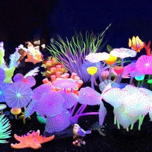 Silicone Glowing Artificial Fish Tank Aquarium Water Fluorescent Coral Plants - Picture 1 of 85