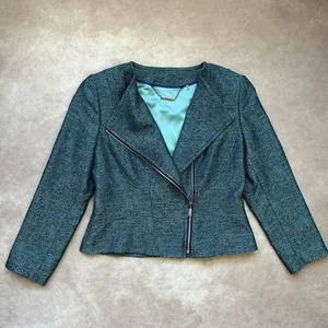 Chaqueta Blazer Elie Tahari Moto Estructurada Iridiscente Metálica Azul Teal Verde M - Imagen 1 de 6