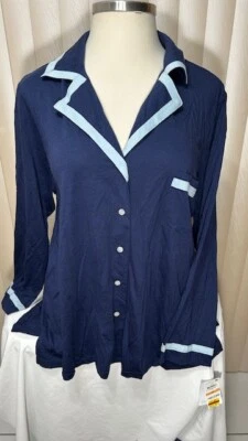 Womens Alfani Long Sleeve Pajama Top 3X Button Down Sleep Lounge Shirt Blue - Image 1 of 4