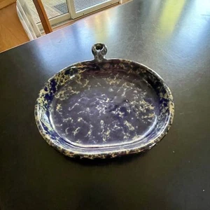 7" Oval Vermont Pottery Cobalt Blue Speckled Bennington Pottery Vermont 1897 - Picture 1 of 4