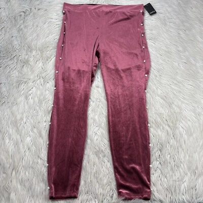 Leggings laterais femininas Torrid 2X rosa veludo vermelho pérola nova com etiquetas - Imagem 1 de 4