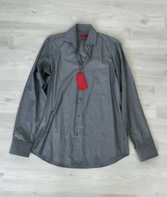 Hugo Boss Men's Reg Fit Black Gray Cotton Dress Shirt 39 15.5 $189 - Image 1 of 3
