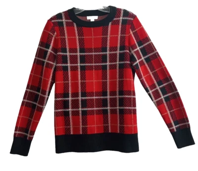 Suéter Charter Club Cuello Redondo Mujer Pequeño Rojo Negro Blanco Dorado Rayas Metálicas Foto 1 de 4