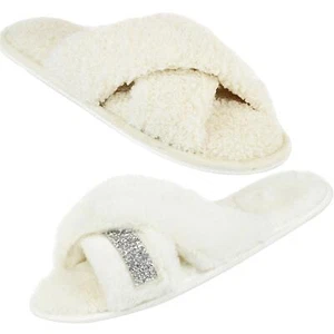 Women Crossover Slippers With Cozy Fur Memory Foam Fluffy Comfortable Sliders - Picture 1 of 4