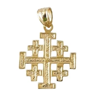 14K Gelbgold Jerusalem Kreuz Charm / Anhänger, Gemacht IN USA - Bild 1 von 4