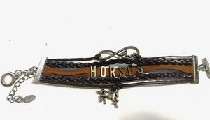 Dolon LOVE HORSES geflochtenes Leder Reitsport Armband 8" lang - Bild 1 von 8