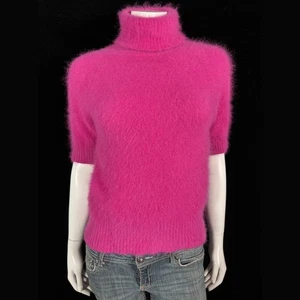 Suéter 70% Angora Fuzzy THE LIMITED Fucsia Manga Corta Cuello Alto 34 en Busto - Imagen 1 de 10