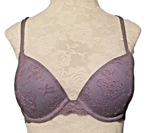 Victorias Secret Bra 34C Purple Mauve Lace Overlay Biofit Demi Uplift Underwire - Picture 1 of 7