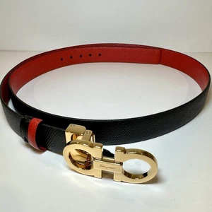 Salvatore Ferragamo Reversible & Adjustable Gancini Belt In Black/Red Leather - Picture 1 of 11