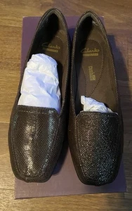 Clarks Brown Leather Slip On Lizard Print Loafers Women's US Size 7.5M. BSC - Picture 1 of 5