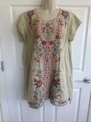 Johnny Was Los Angeles Embroidered Floral linen Dress Cream Size Medium - Image 1 of 4