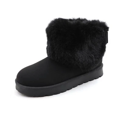 Lurnyet Women's Winter Cozy Plush Ankle Boots with Faux Fur Trim Bow Detail - Image 1 of 2