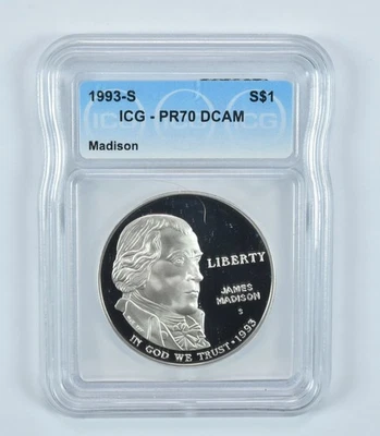 1993-S James Madison Commemorative Silver Dollar PR70 DCAM ICG *1226 - Image 1 of 4
