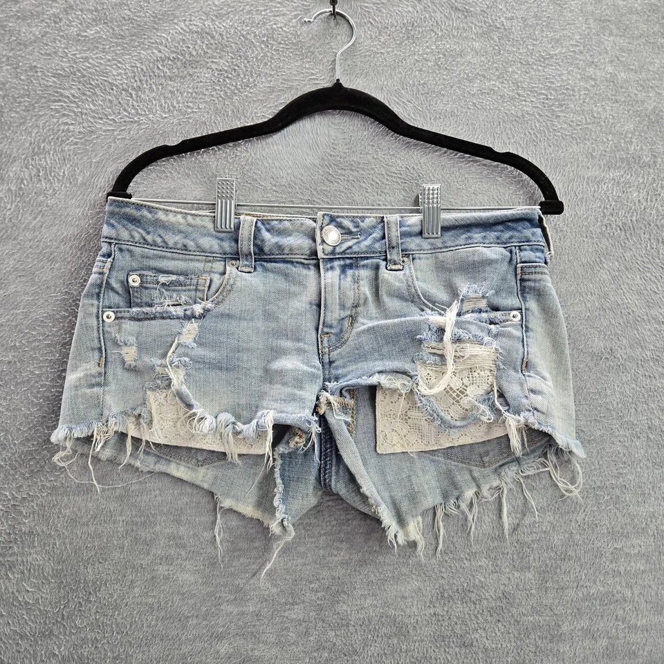 Pantalones Cortos American Eagle Outfitters Mujer 4 Azul Claro Corte Denim Súper Foto 1 de 4