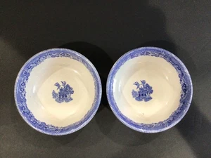 Seltenes 2er Set antike Vintage Büffel Keramik blaue Weide Schalen - Bild 1 von 8