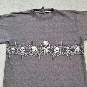Camicia jeans vintage JNCO uomo grande grigio teschio tribale grafica biker Y2K made USA - Foto 1 di 19