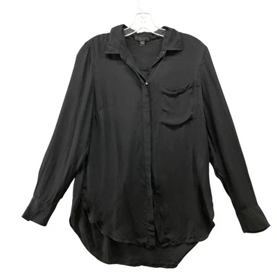 J. Crew 100% Silk Button Down Shirt Womens 6 Black Long Sleeve Blouse - Image 1 of 4