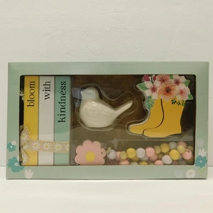 Aldi 2024 SPRING Tiered Tray Objects FLORAL BIRD BLOOM W/ KINDNESS Wood Bead NEW - Picture 1 of 17