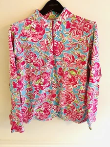 ICIKULS Top Women’s Size XL Performance Golf Zip Pullover Floral Mesh Sleeves - Picture 1 of 7