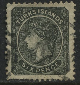 Turks Islands QV 1867 6d black FORGERY - Foto 1 di 1