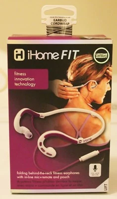 iHome Fit Folding Behind The Neck Earphones With Mic And Remote White/Purple NIB - Image 1 of 2