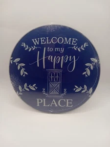 Cooking Concepts Blue Round Glass Cuttingboard/Trivet Welcome To My Happy Place - Picture 1 of 4