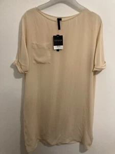 Y2K 'Topshop Boutique' short sleeve nude silk sheer dress Size UK12 RRP £70 NWT - Picture 1 of 10