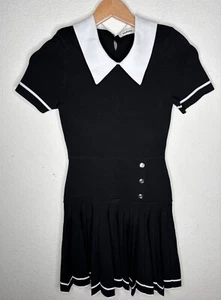 Sandro Paris Hirondelle Knit Dress Black Short Sleeve Pleated Sz 34 US 2 XS NWT - Picture 1 of 12