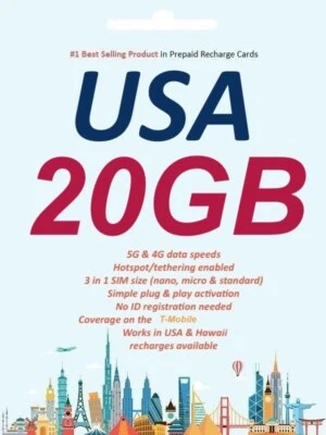 * Weekly special *USA Travel 5G DATA sim card 30 days 20GB T-Mobile incl. Hawaii - Image 1 of 3