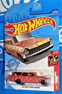 Hot Wheels 2020 HW Flames Series #141 '64 Chevy Nova Wagon Orange w/ ST8s - Picture 1 of 2