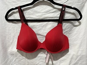 Reggiseno Victoria's Secret nuovo con etichette 34C rosso con spalline glitterate t-shirt/leggermente foderato Demi - Foto 1 di 4