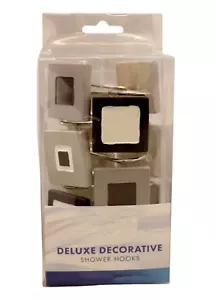 Square Shower Curtain Hooks – 12-Piece Hand-Painted Polyresin Set, Gray & Brown - Picture 1 of 4