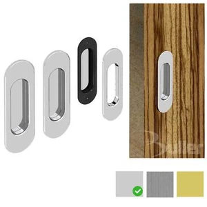 Flush Recessed Sliding Door Pull Handle Set "Oval" - Chrome - Satin Nickel - Picture 1 of 8