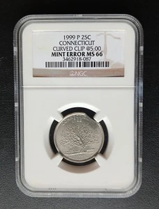 1999 P Connecticut Curved Clip State Quarter Error NGC MS 66 - Picture 1 of 2