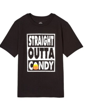 New Boys Girl Straight Out Of Candy Halloween Shirt Black Short Sleeve Small 6/7 - Image 1 of 4