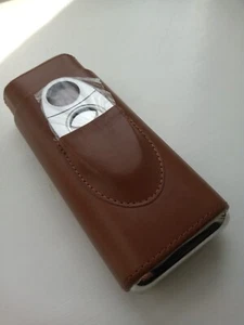 Cigar case Cedar Wood Lined - Cigar Cutter humidor case Brown - Picture 1 of 3
