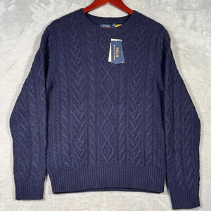 Ralph Lauren Sweater Mens Small Blue Cable Knit Fisherman Crewneck Wool Alpaca - Picture 1 of 10